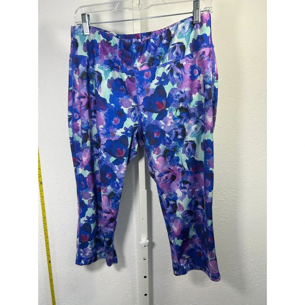 Floral Athletic Capri Leggings Gym‎ Yoga Performance Pants L/G (12-14)
